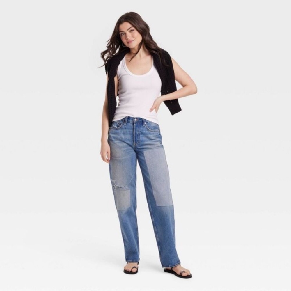 Women's Mid-Rise Patchwork 90's Baggy Jeans - Universal Thread™ Blue new 🆕